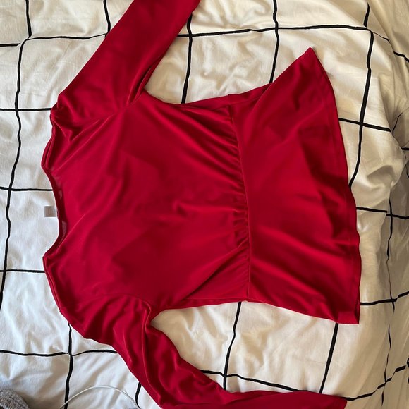 Red peplum wrap blouse - Picture 3 of 5